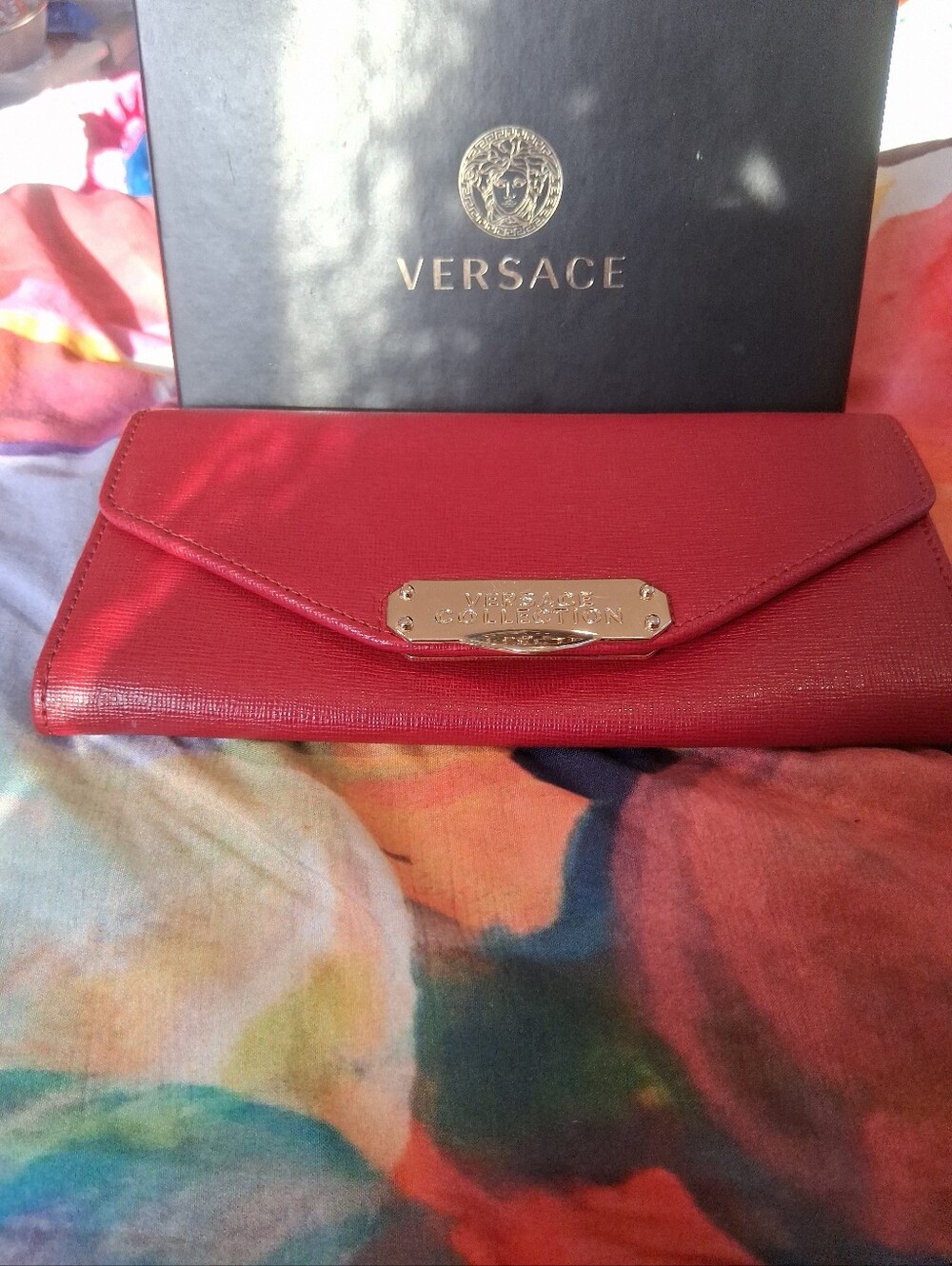 Versace Collection Red Envelope Clutch with Gold Plaque